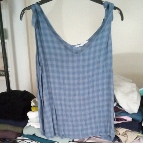 Jane and Delancey Blue Plaid Tank Top - Picture 1 of 6